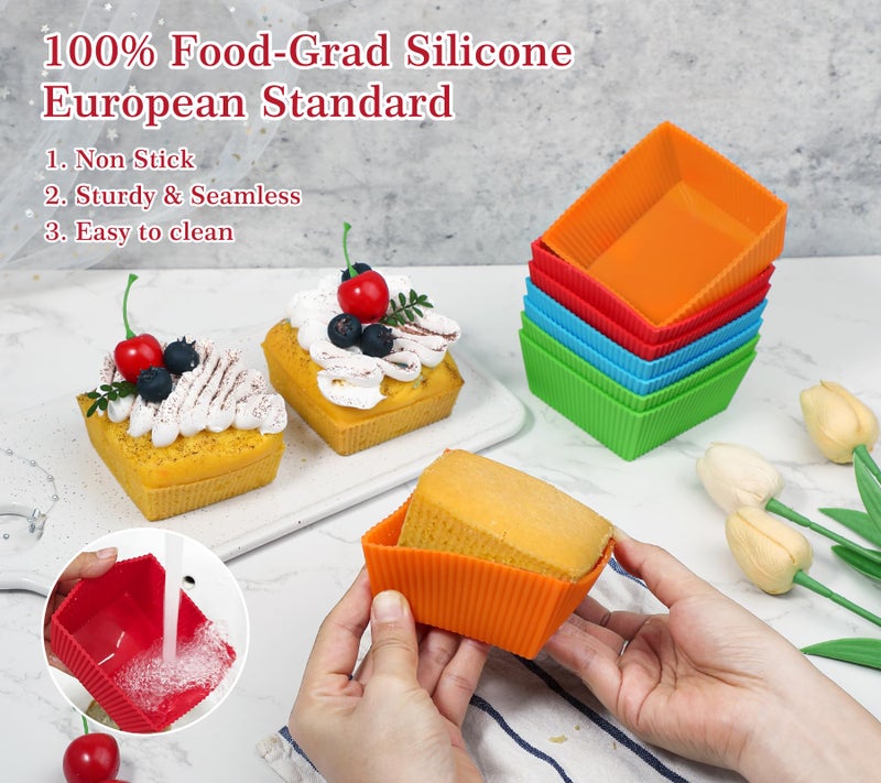 Webake 3.5 Inch Jumbo Baking Cups Reusable Silicone Square Cupcake Liners Non-stick Muffin Brownie Cake Mold (Pack of 8) - Image 3